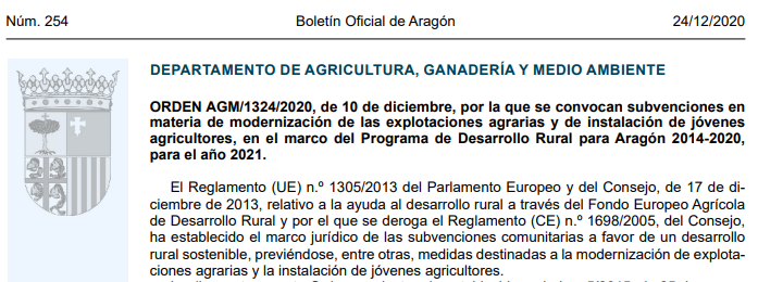 Resolución provisional de la convocatoria de subvenciones para modernización de las explotaciones agrarias e instalación de jóvenes agricultores año 2021.