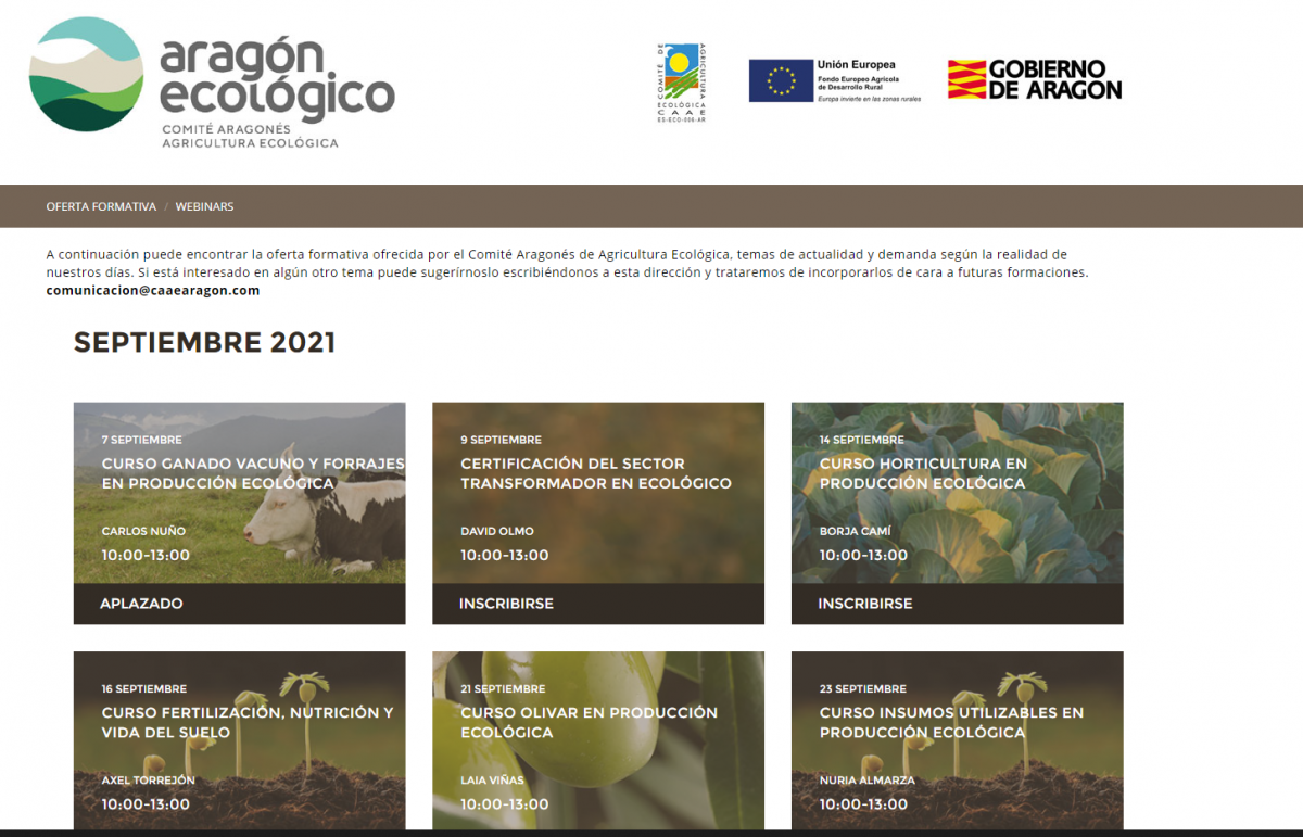 Nuevos cursos formativos del Comité Aragonés de Agricultura Ecológica